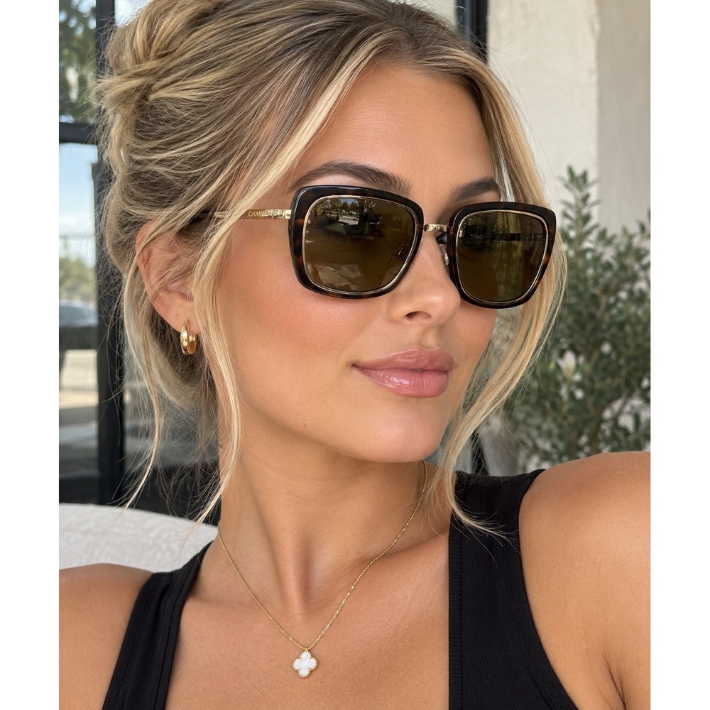 Chanel Authentic 4203 Rectangular Polarized Tortoise Shell Sunglasses 52-21-135